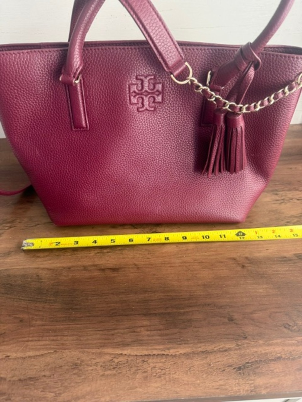 Tory Burch Pebbled Leather Tote Bag - Wine - Picture 3 of 6
